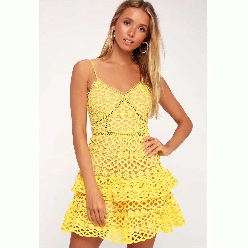 New Lulus Beauty And Lace Yellow Crotchet